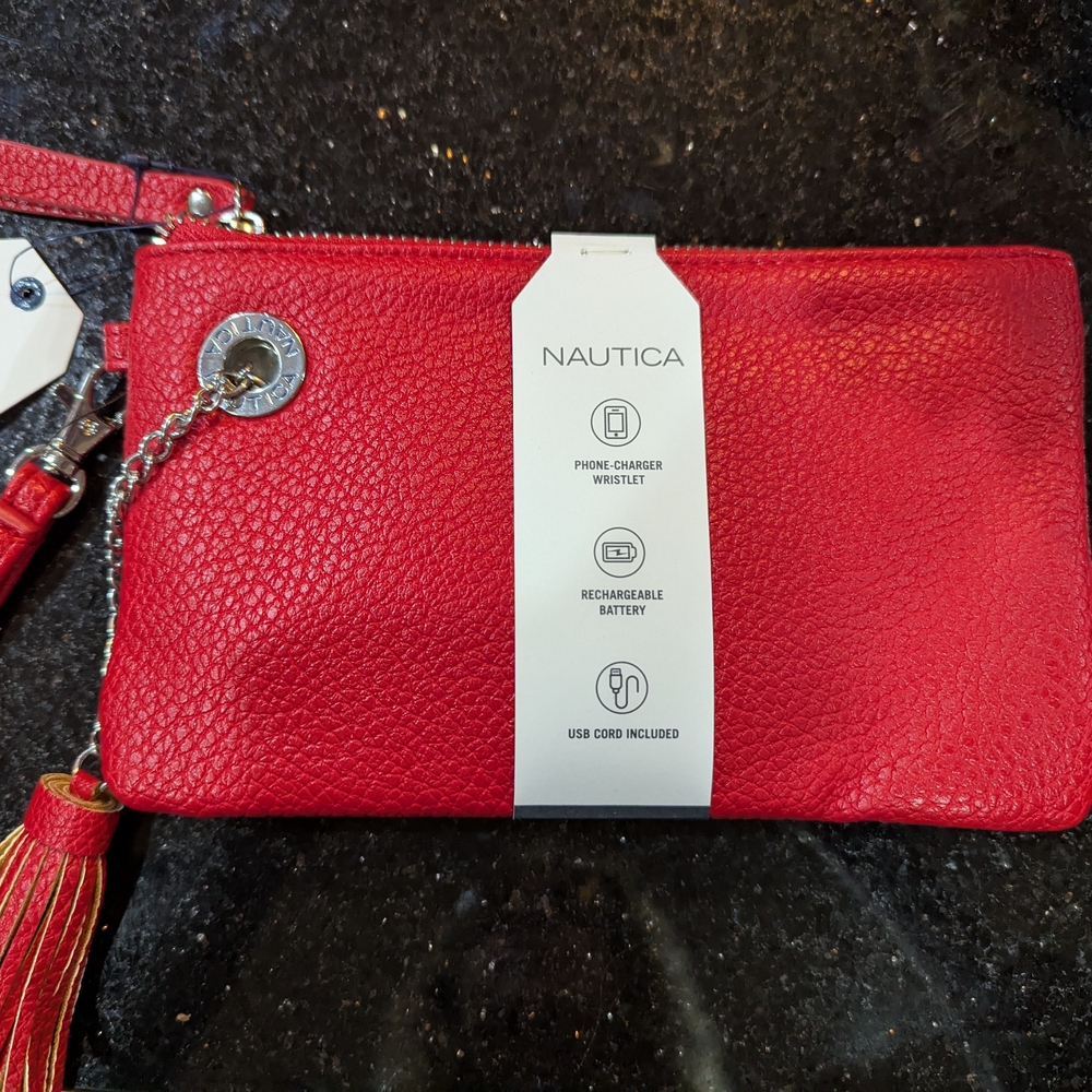 Nautica Red Textured Wristlet with Charger